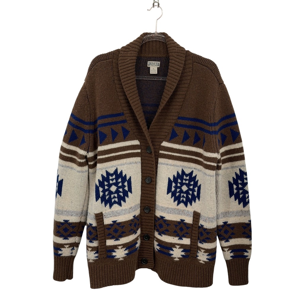 Duluth Trading Cardigan Sweater Men SZ XL Brown Wool Alpaca Southwestern Fall